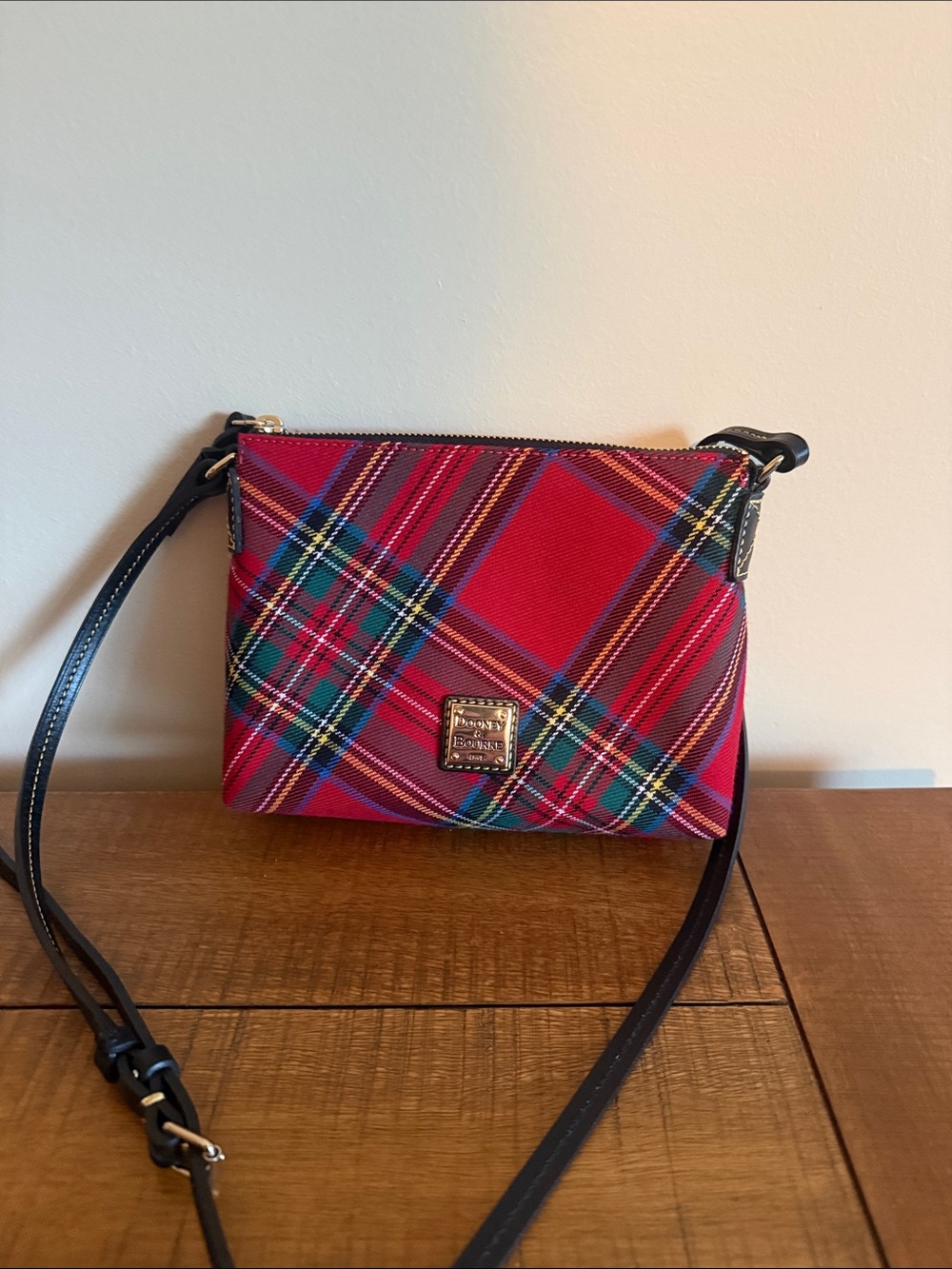 Like New-Dooney & Bourke Red Tartan Crossbody with Black Strap- used once